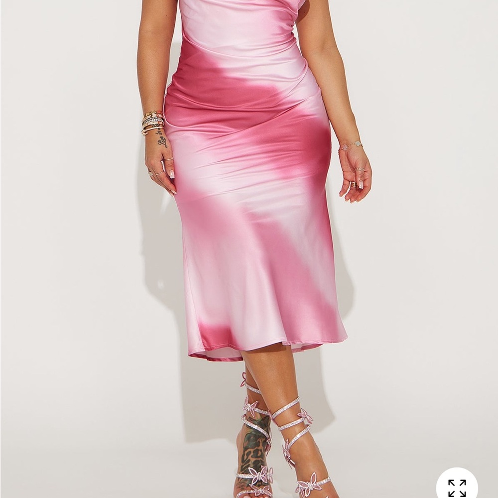 Fashion Nova Pink Ombre Satin Midi Slip Dress